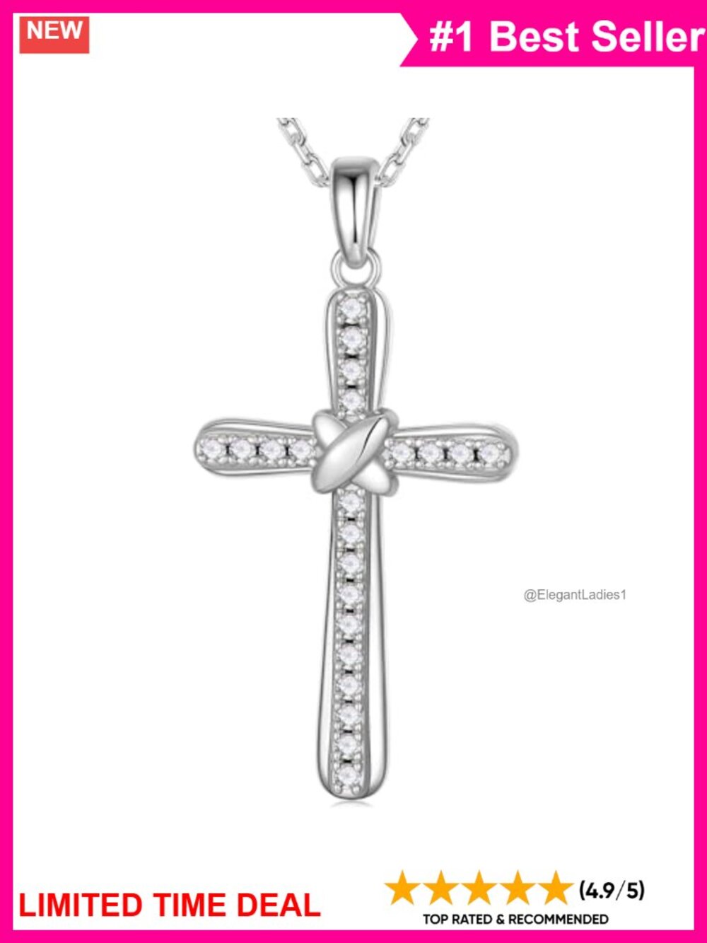 Moissanite Cross Necklace 925 Sterling Silver 19 in Christian Gift